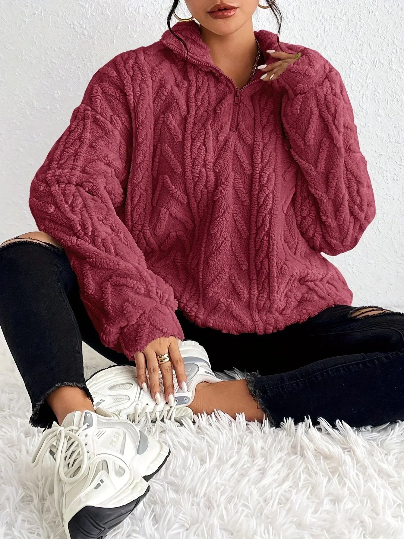 Lydia™| Braided Zip-Up Pullover