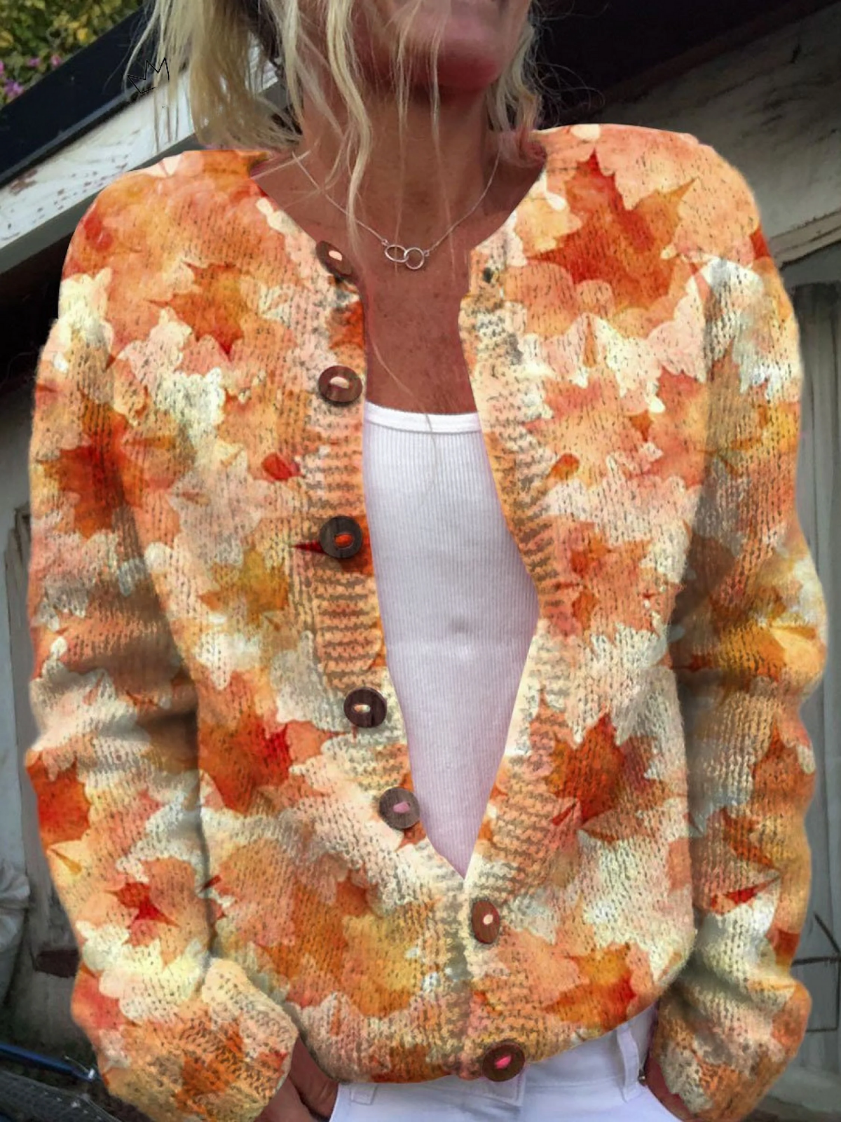 Clémence™ | Buttoned Autumn Leaves Cardigan