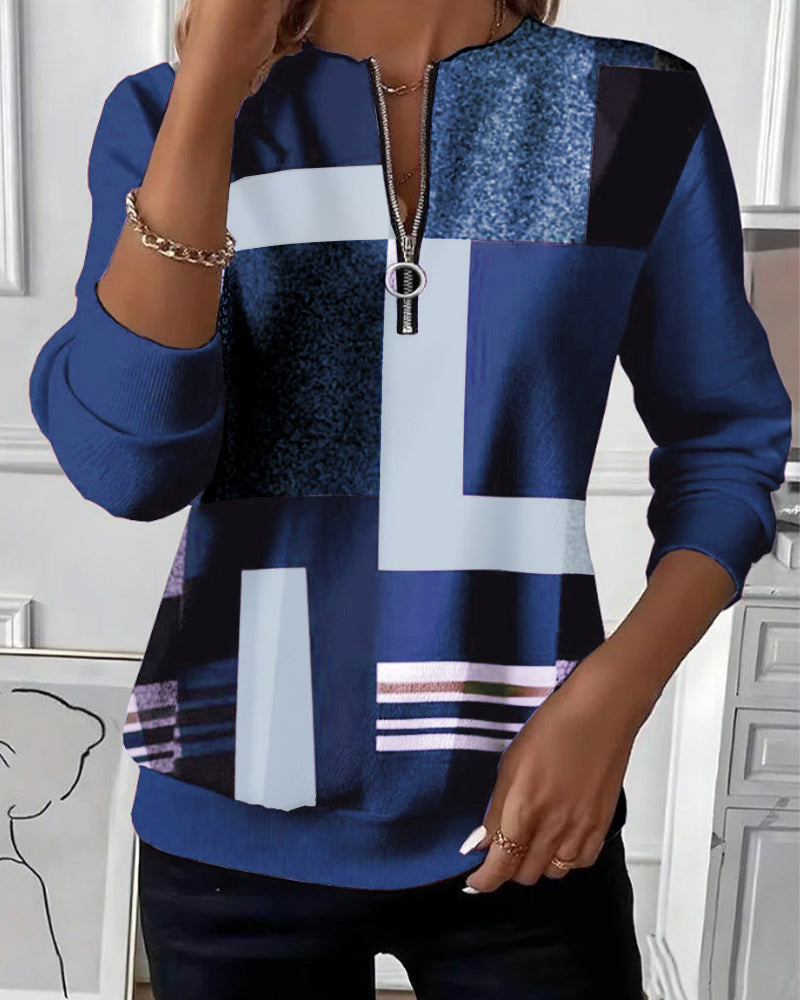 Lydia | Casual Sweatshirt with Half Zipper and Print