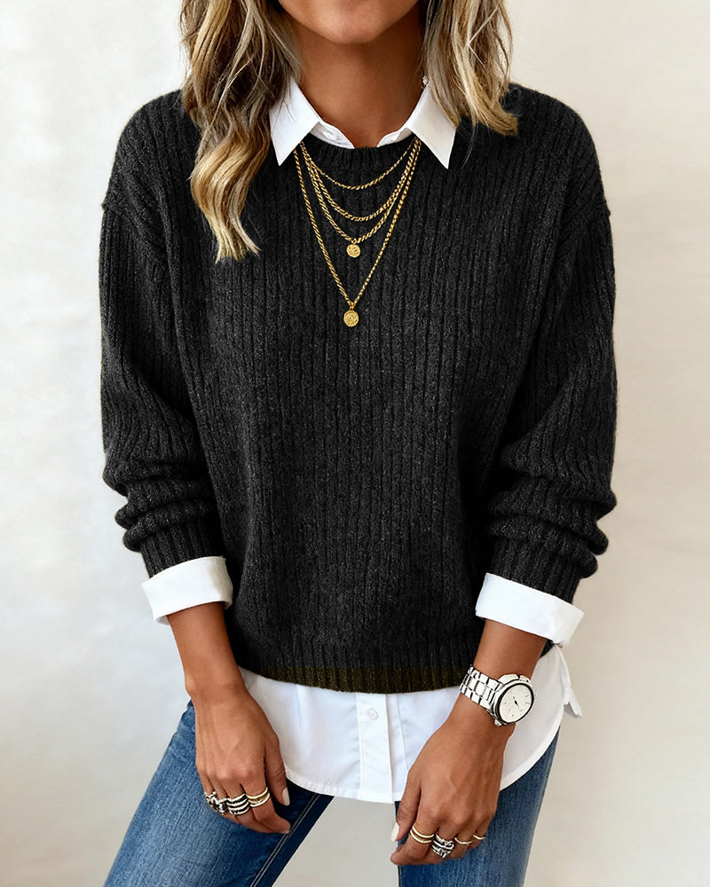 Lydia | Sweater With Shirt Collar And Patchwork Design