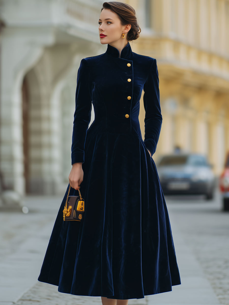 Natalia | A-Line Dress Featuring Elegant Gold Accents