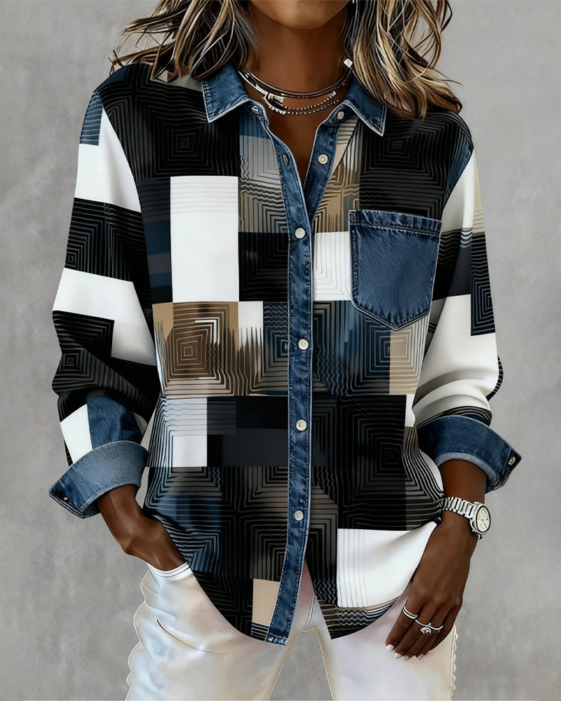 Lydia | Color Block Shirt Fashionable Collar