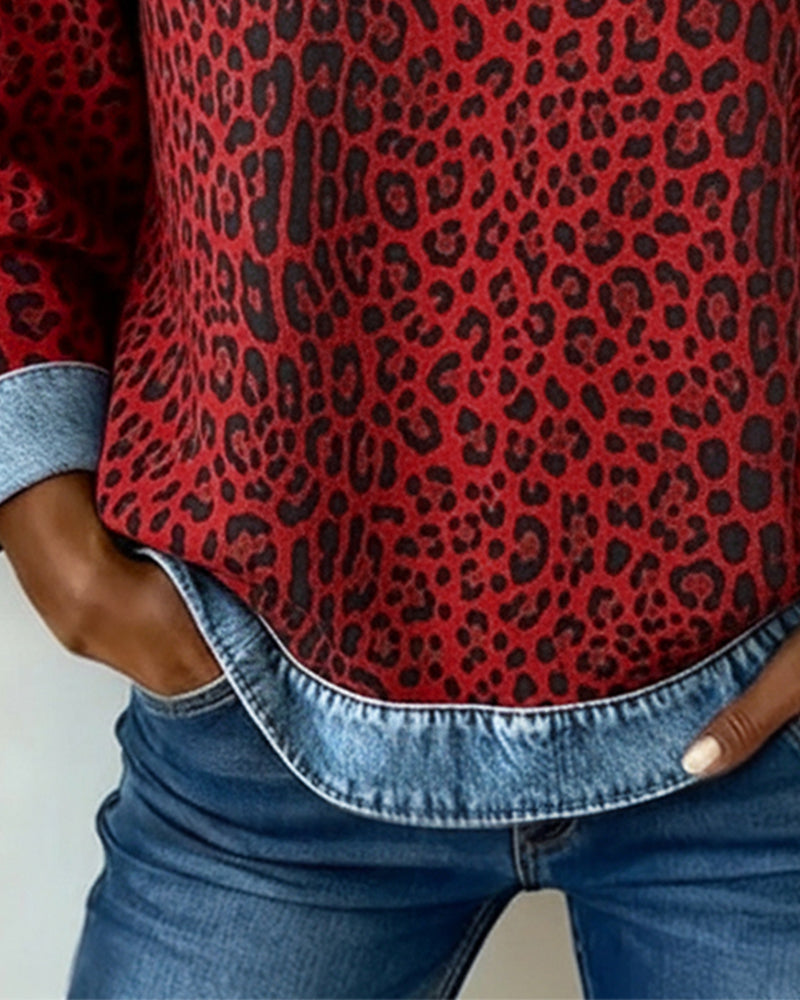 Lydia | Sweatshirt Leopard Print Denim Patchwork