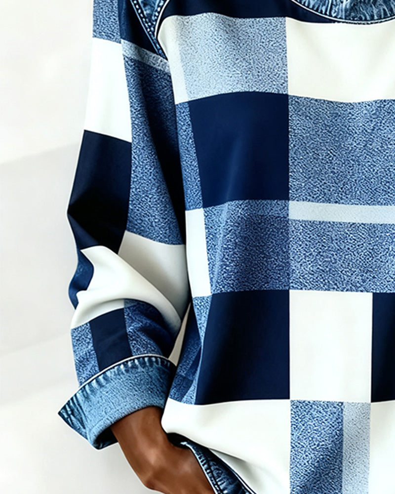 Lydia | Sweatshirt with Check Patchwork and Contrast Color
