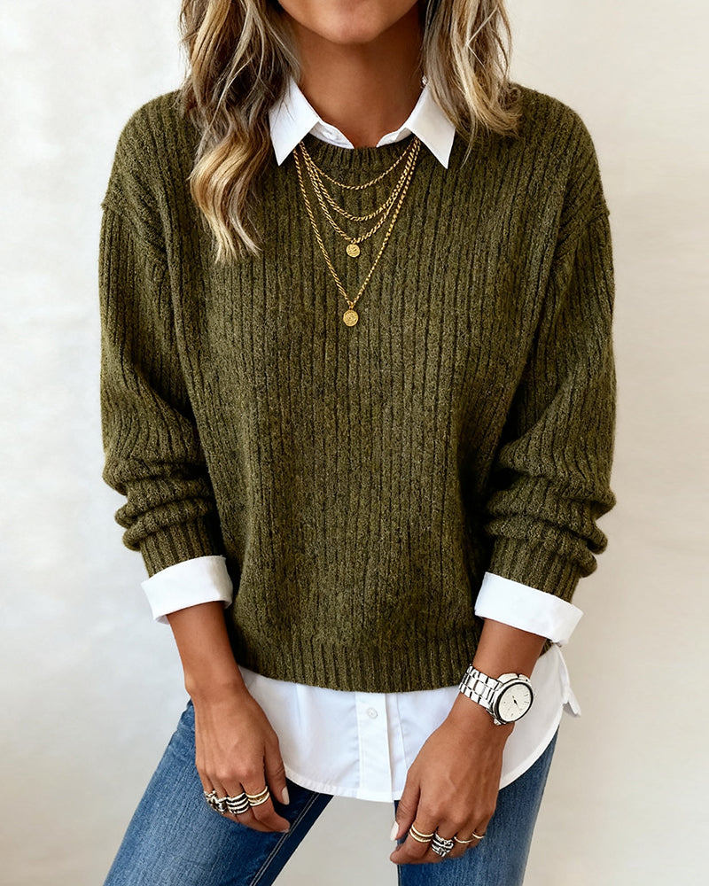 Lydia | Sweater With Shirt Collar And Patchwork Design