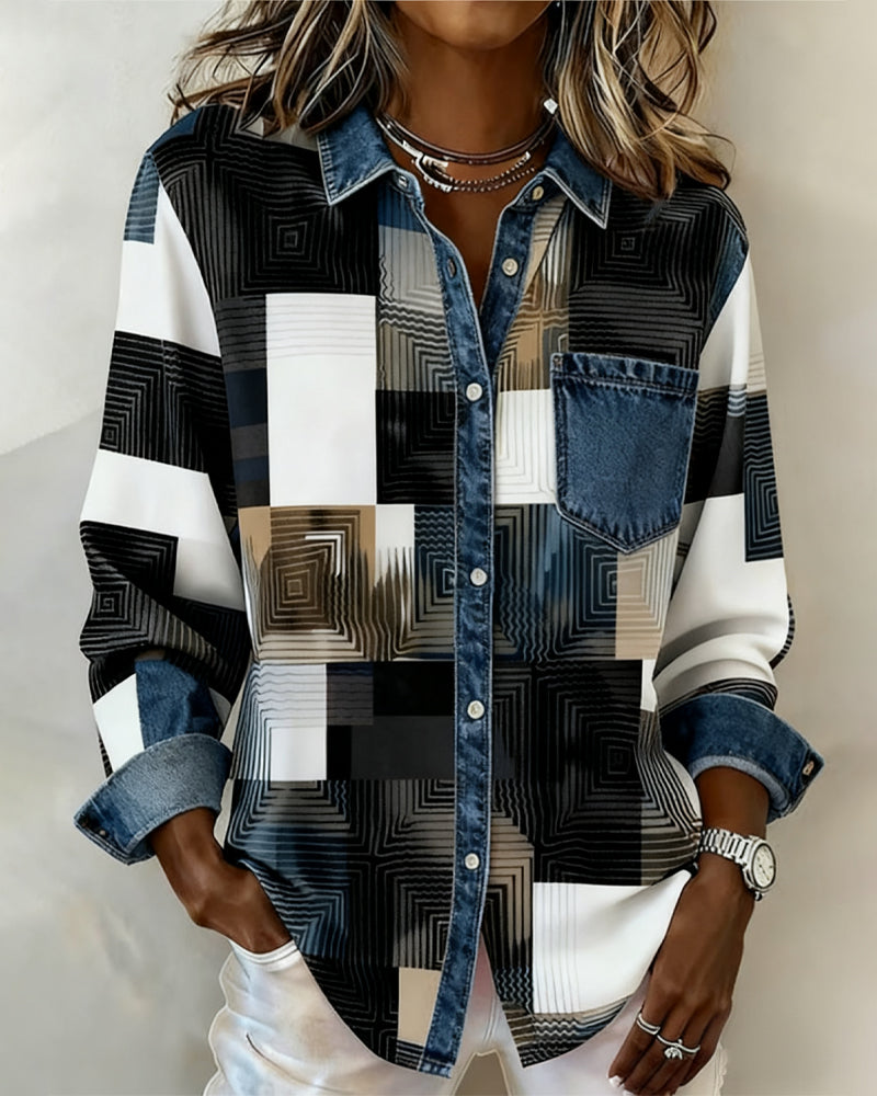Lydia | Color Block Shirt Fashionable Collar