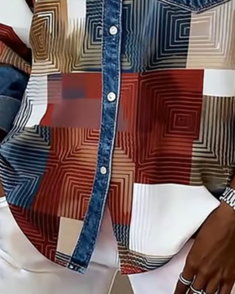 Lydia | Color Block Shirt Fashionable Collar