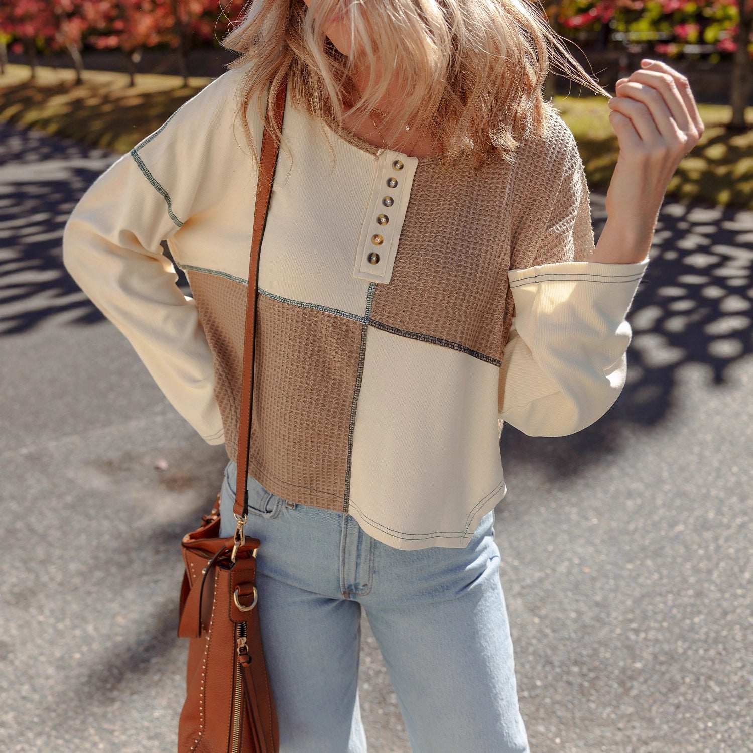 Almée™ | Patchwork knit sweater with a crew neck