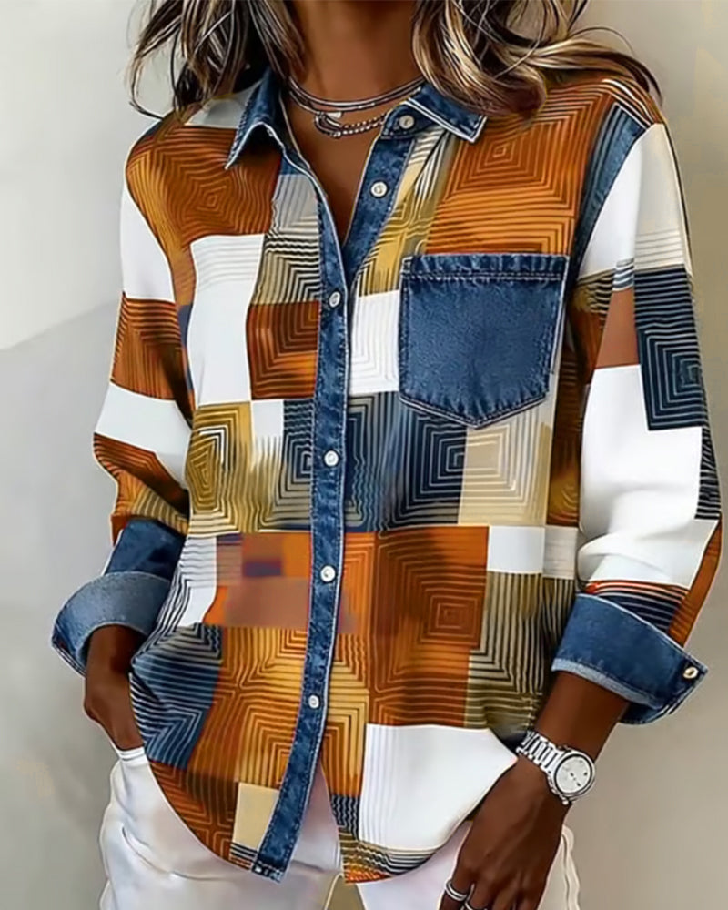 Lydia | Color Block Shirt Fashionable Collar