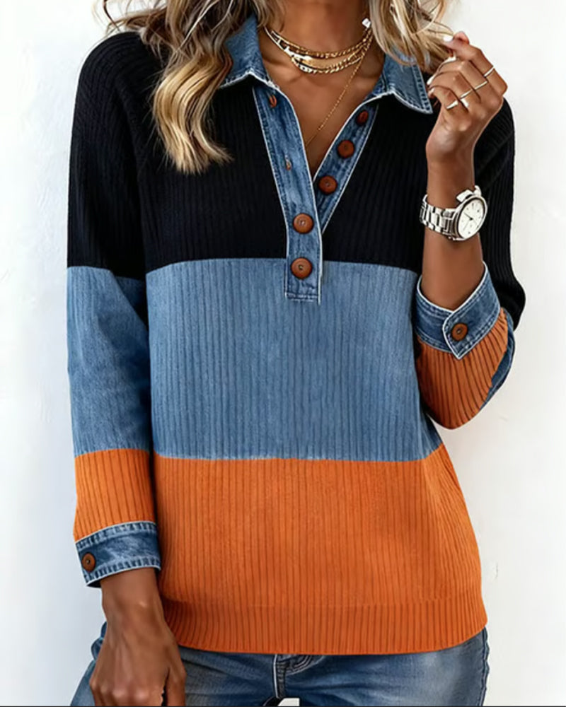 Lydia | Fashionable Top with Lapel and Contrast Color