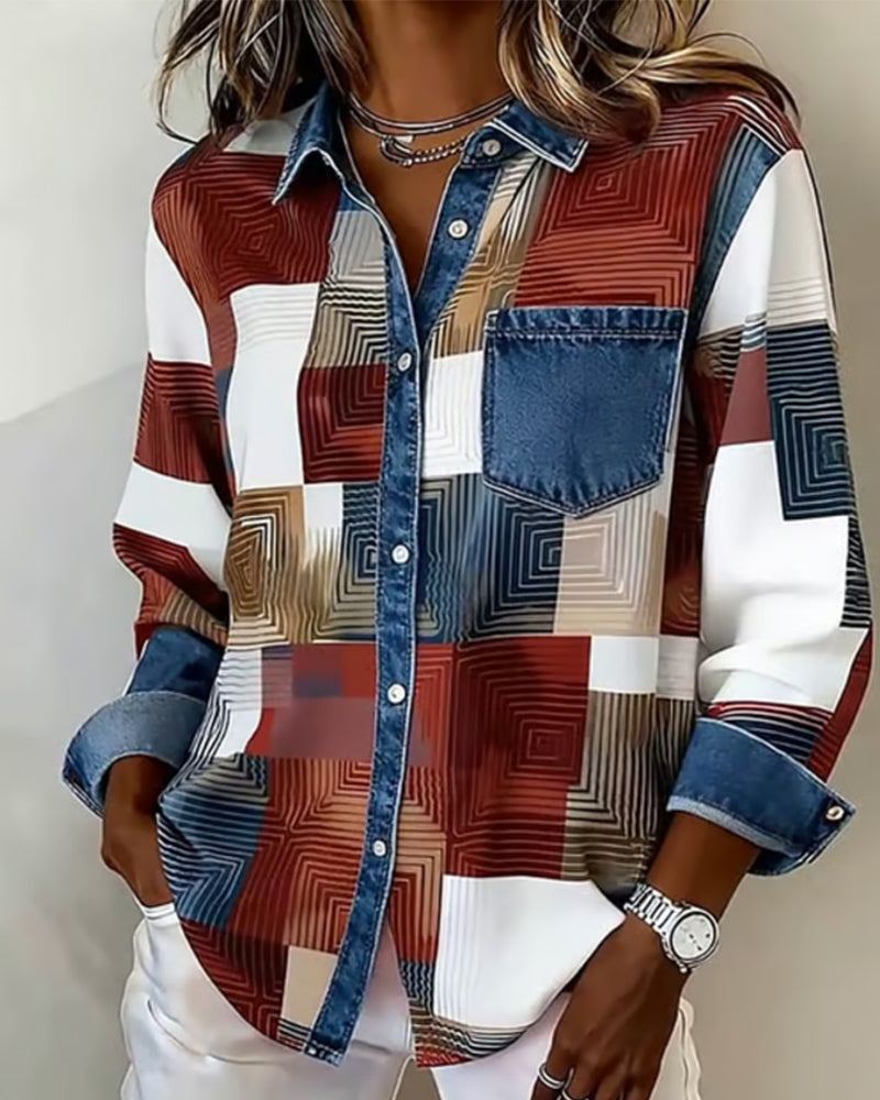 Lydia | Color Block Shirt Fashionable Collar