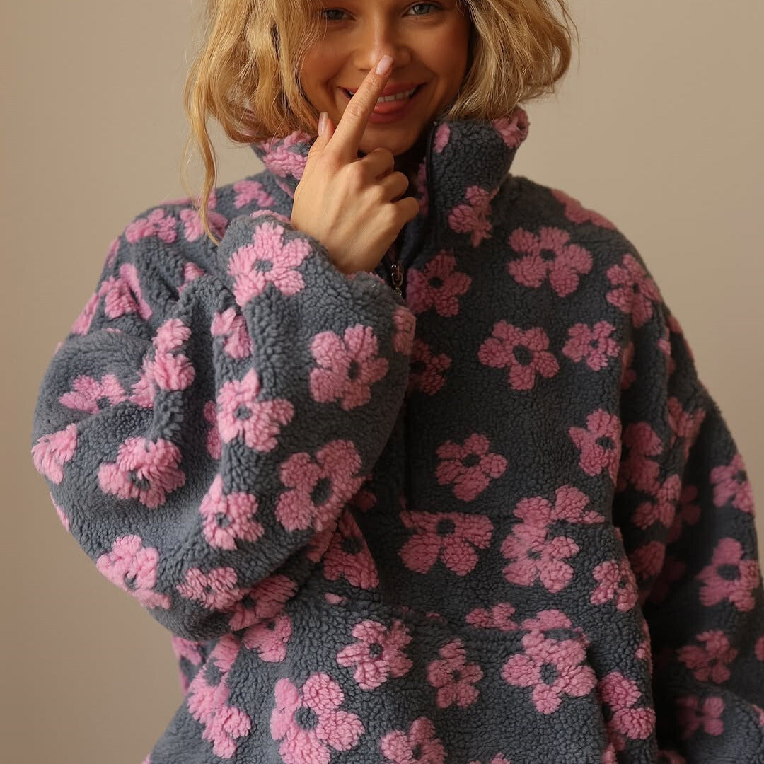 Daisy | Cozy Floral Fleece Zip-Up Pullover