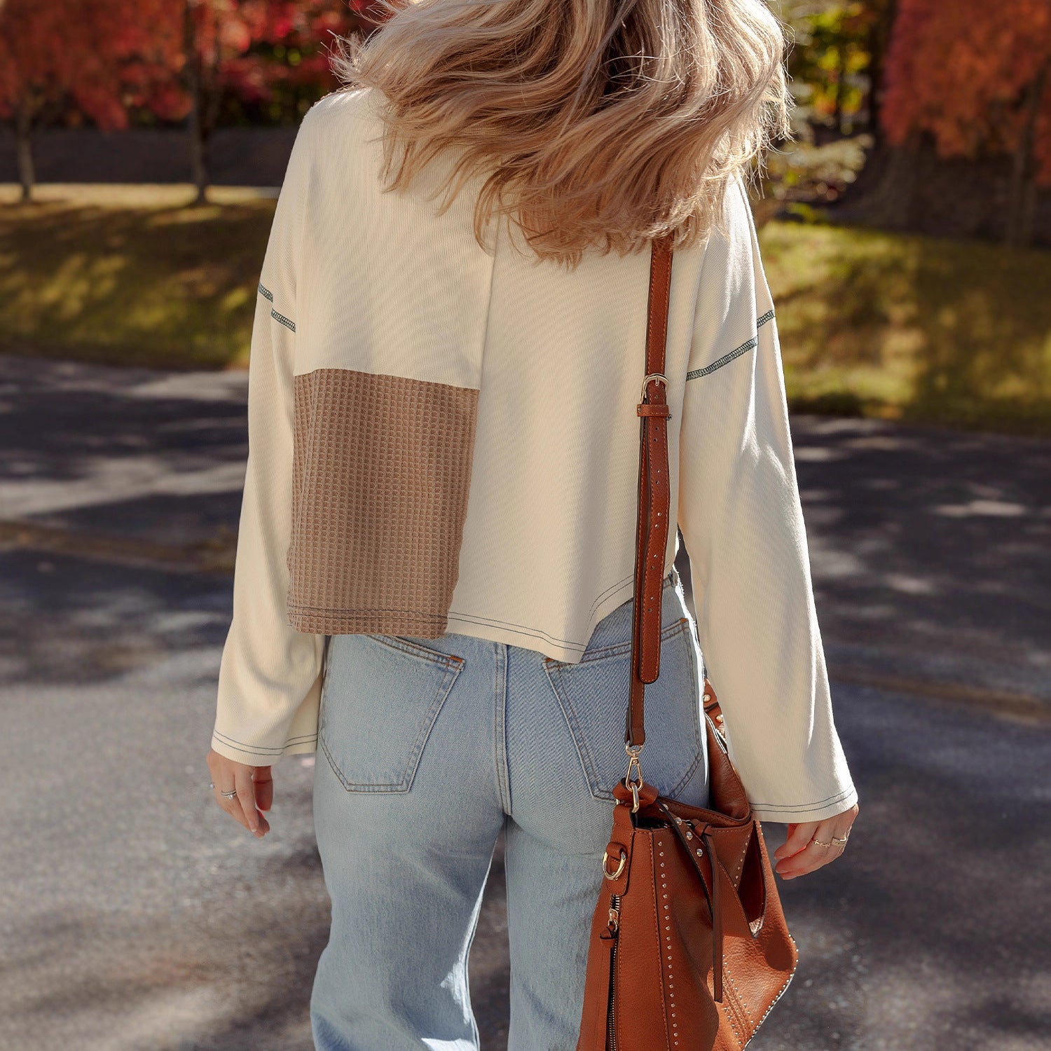 Almée™ | Patchwork knit sweater with a crew neck