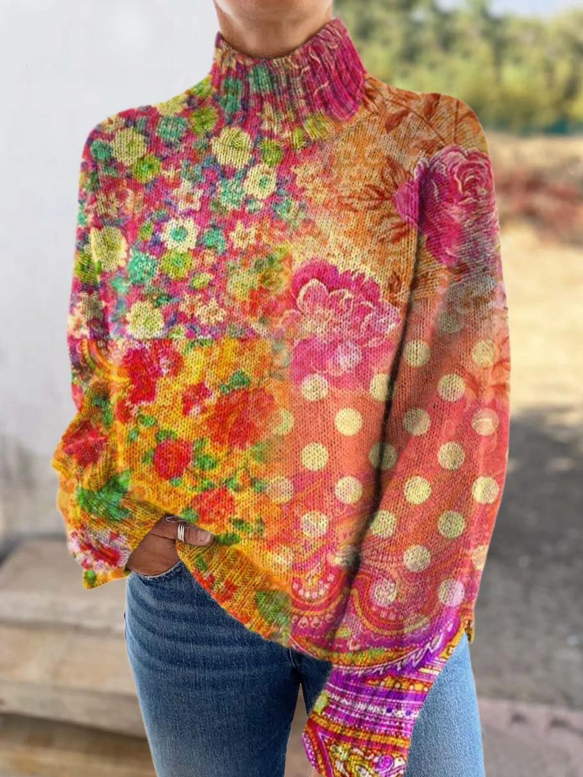 Gabria | Elegant Women's Sweater with Floral Polka Dot Pattern