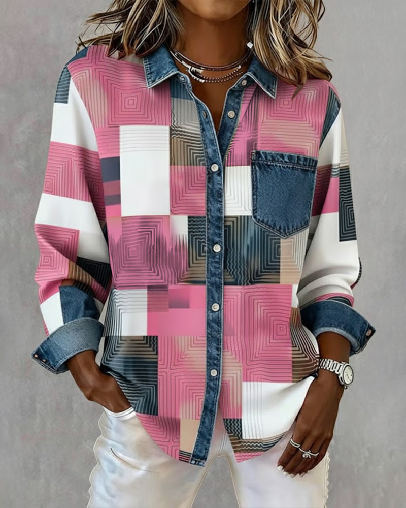 Lydia | Color Block Shirt Fashionable Collar
