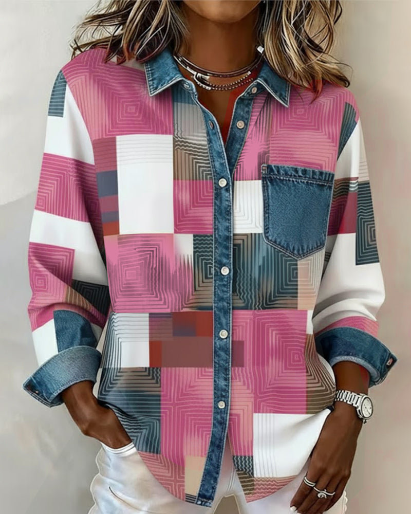 Lydia | Color Block Shirt Fashionable Collar