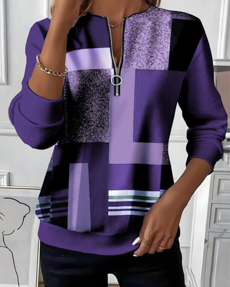 Lydia | Casual Sweatshirt with Half Zipper and Print