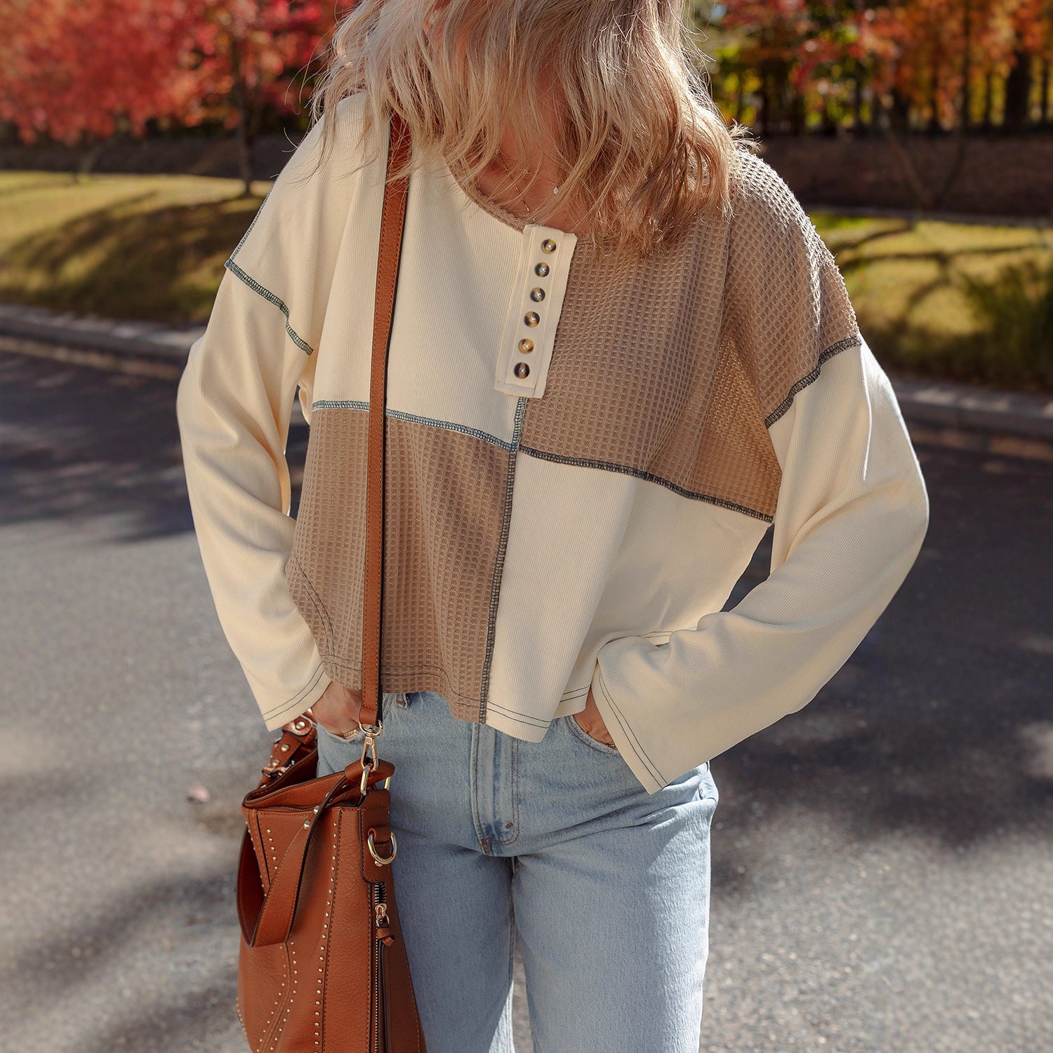 Almée™ | Patchwork knit sweater with a crew neck
