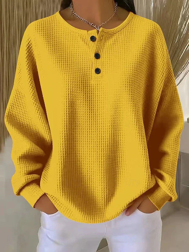 Livia | Waffle Knit Henley Top