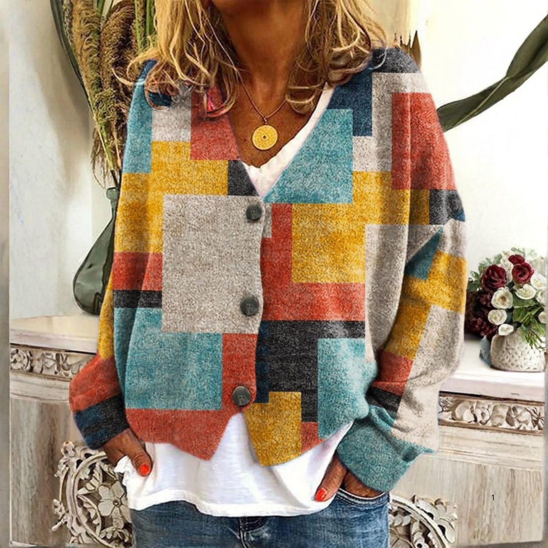 Geometric Colorblock Cardigan