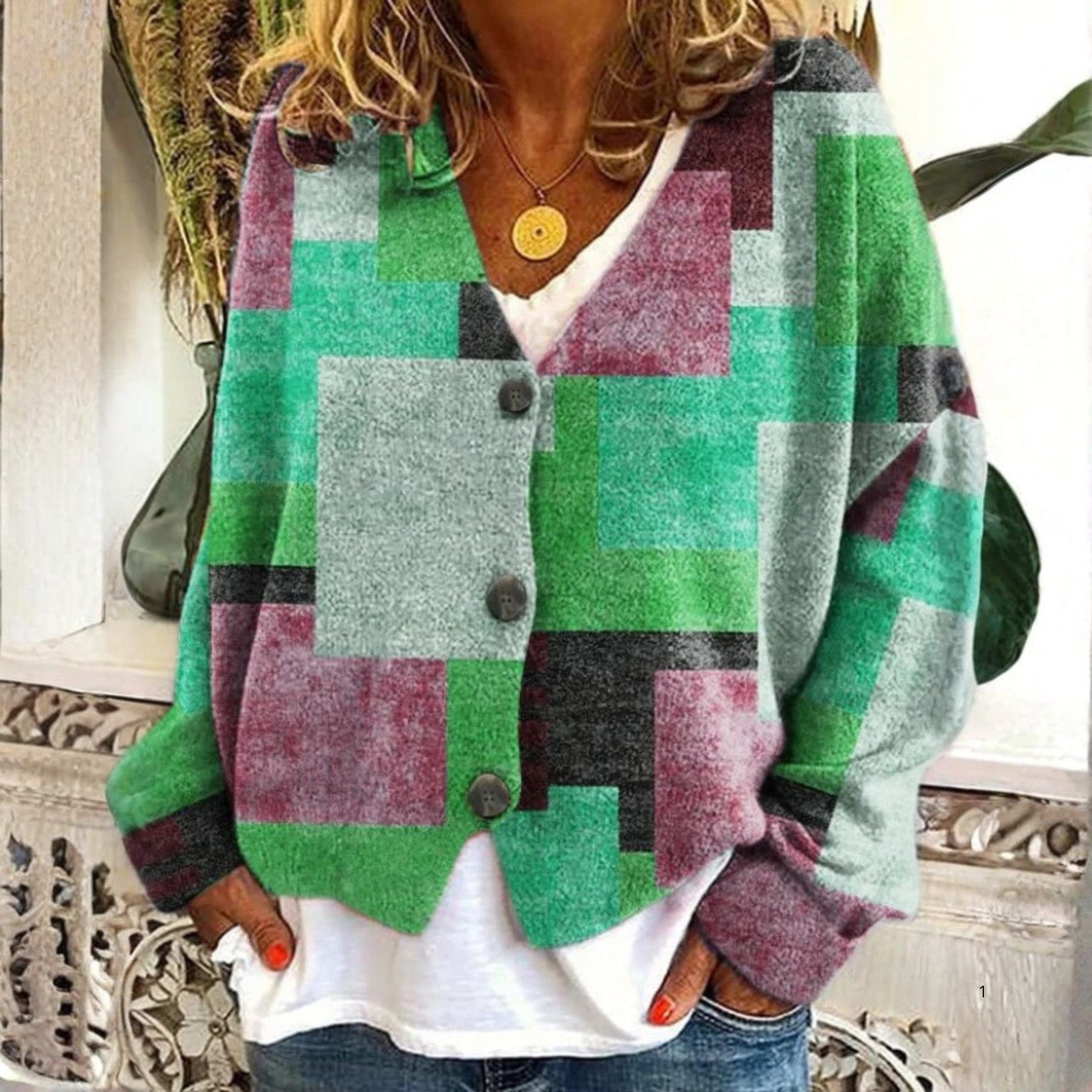 Geometric Colorblock Cardigan