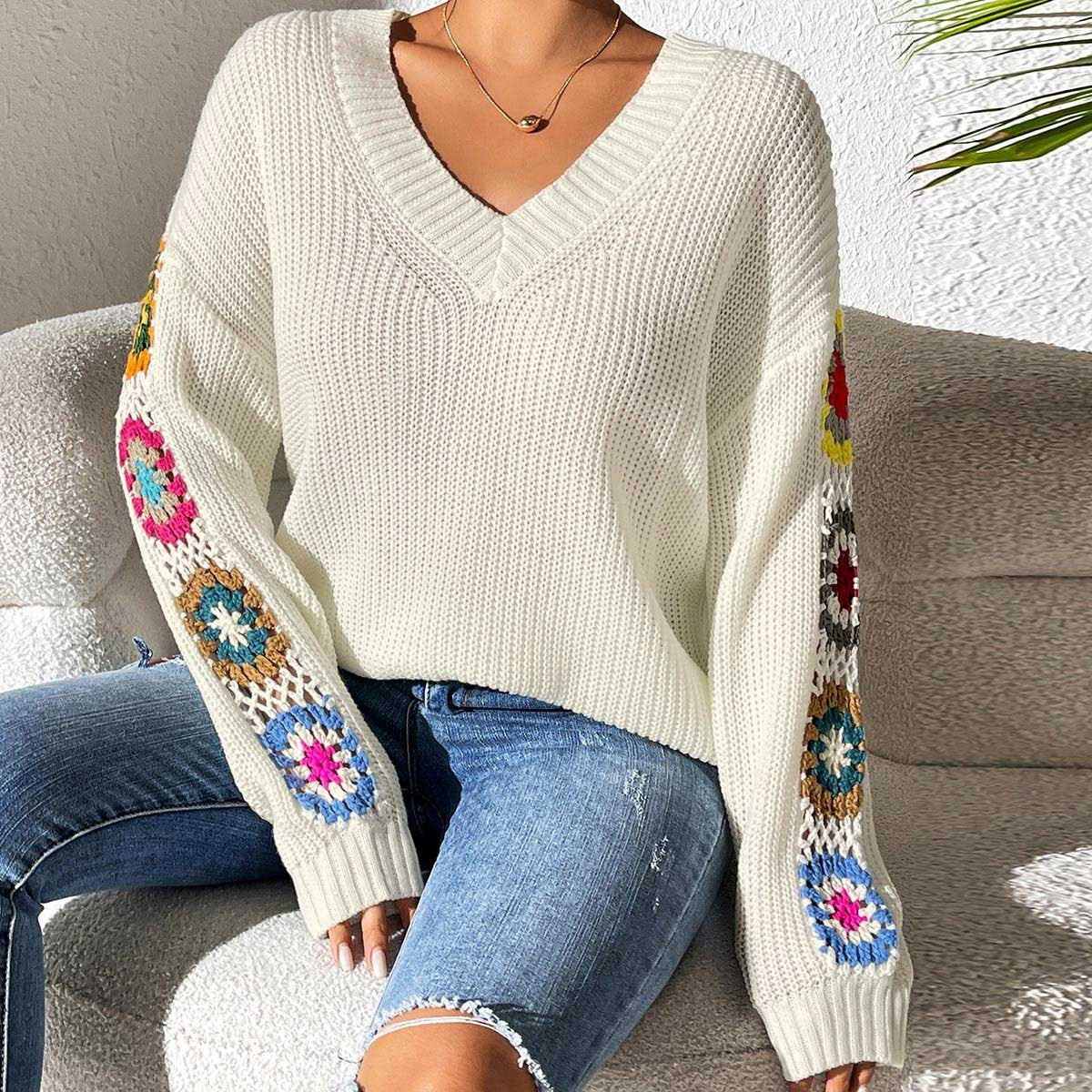 Lydia™ | Crochet Patch Knit Sweater