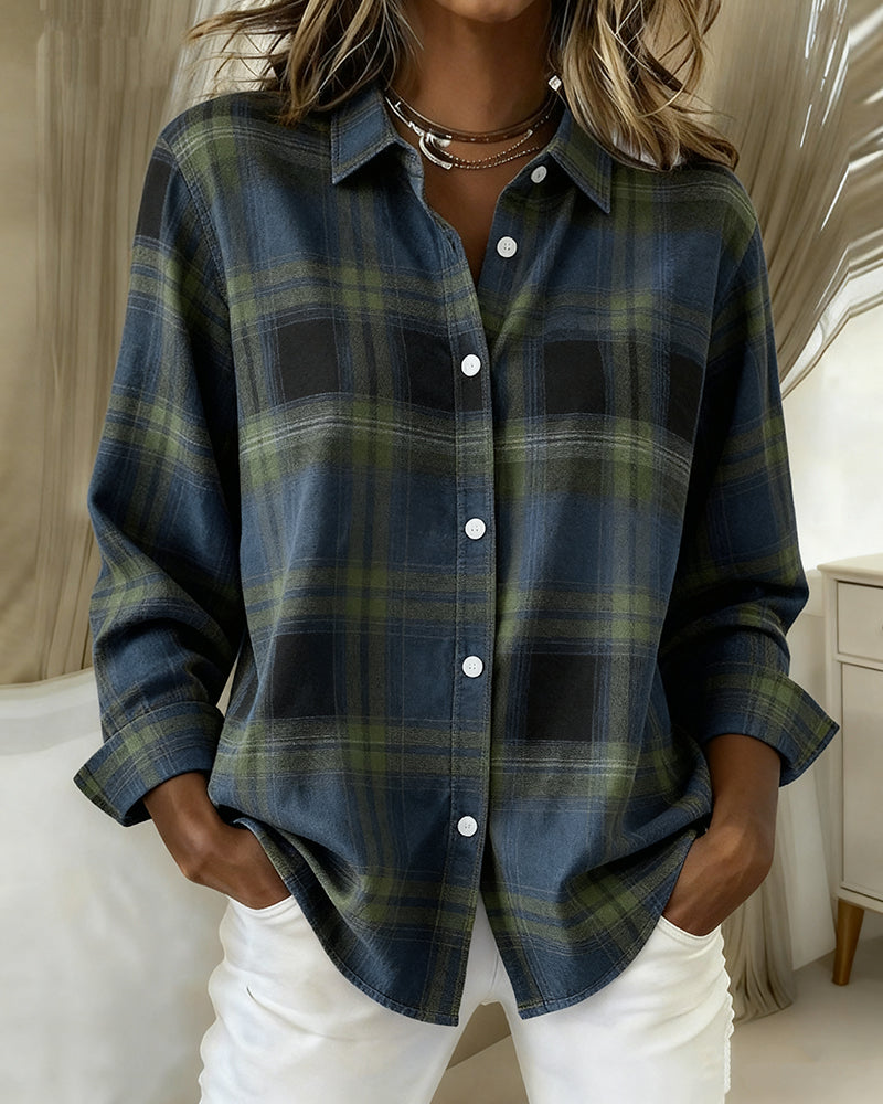 Lydia | Shirt with Check Pattern and Notched Collar