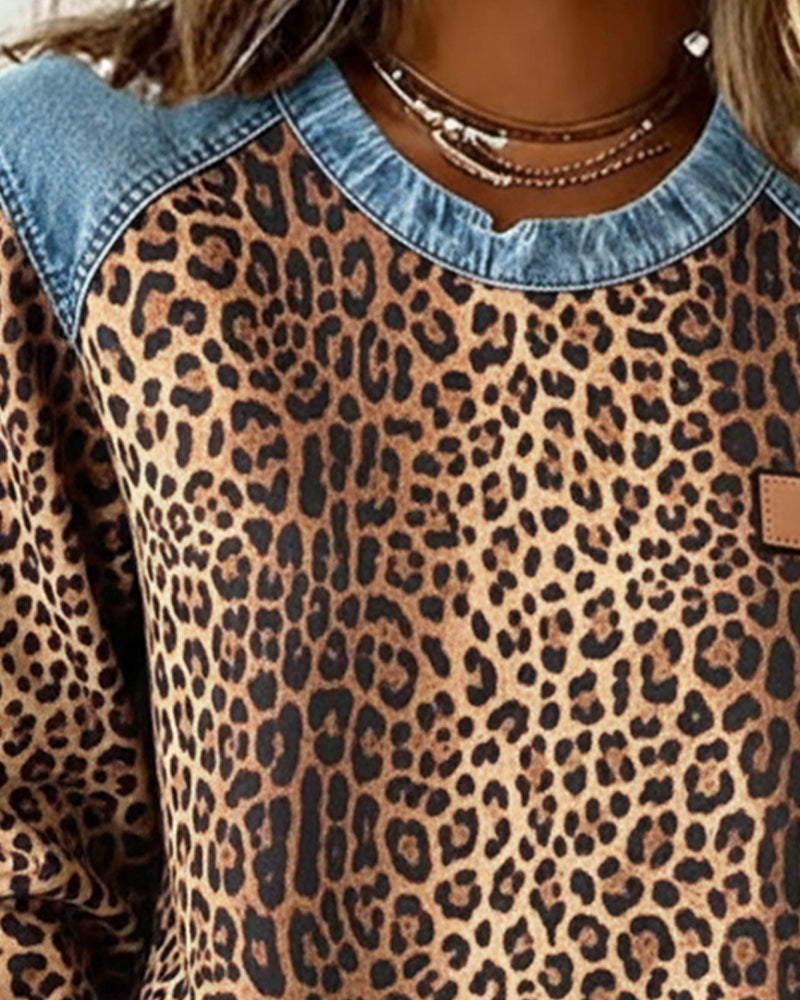 Lydia | Sweatshirt Leopard Print Denim Patchwork
