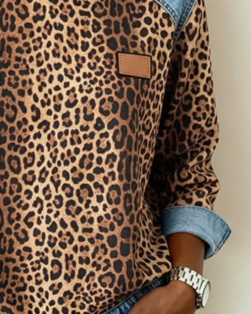 Lydia | Sweatshirt Leopard Print Denim Patchwork
