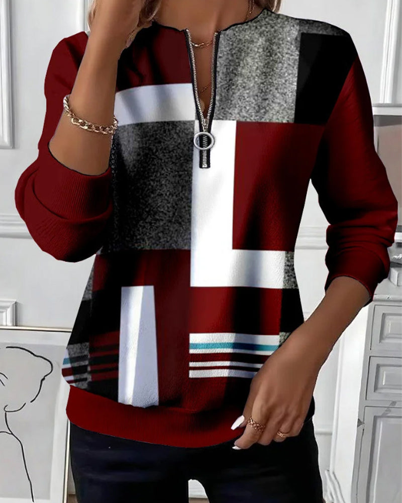 Lydia | Casual Sweatshirt with Half Zipper and Print