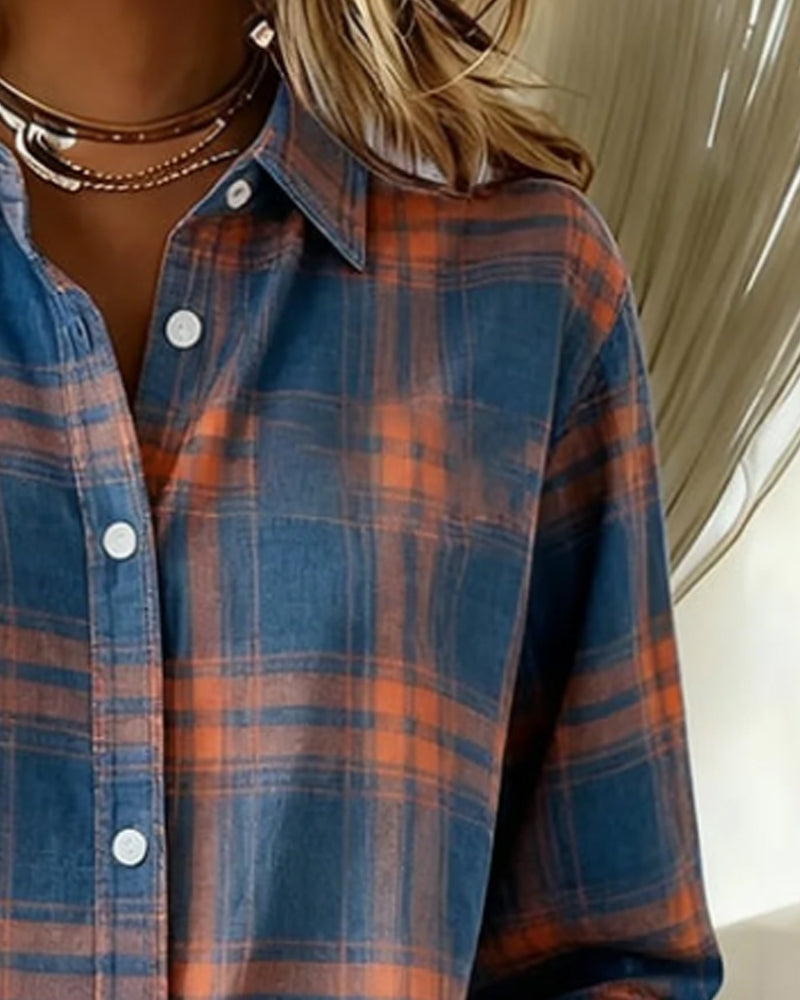 Lydia | Shirt with Check Pattern and Notched Collar