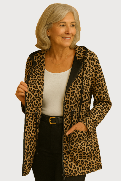 Reversible Hooded Coat with Leopard Print