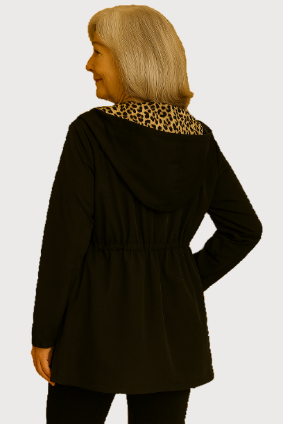 Reversible Hooded Coat with Leopard Print