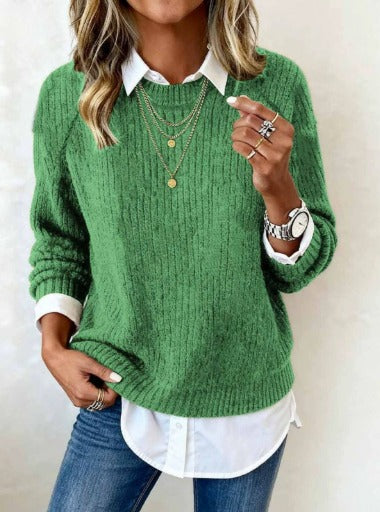 Lydia | Sweater With Shirt Collar And Patchwork Design
