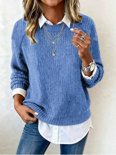 Lydia | Sweater With Shirt Collar And Patchwork Design