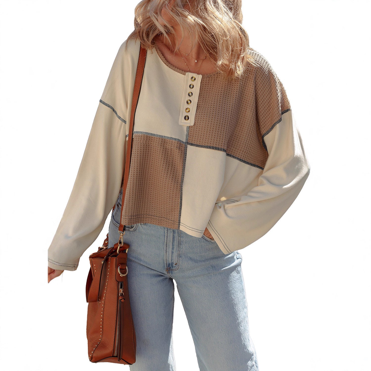Almée™ | Patchwork knit sweater with a crew neck