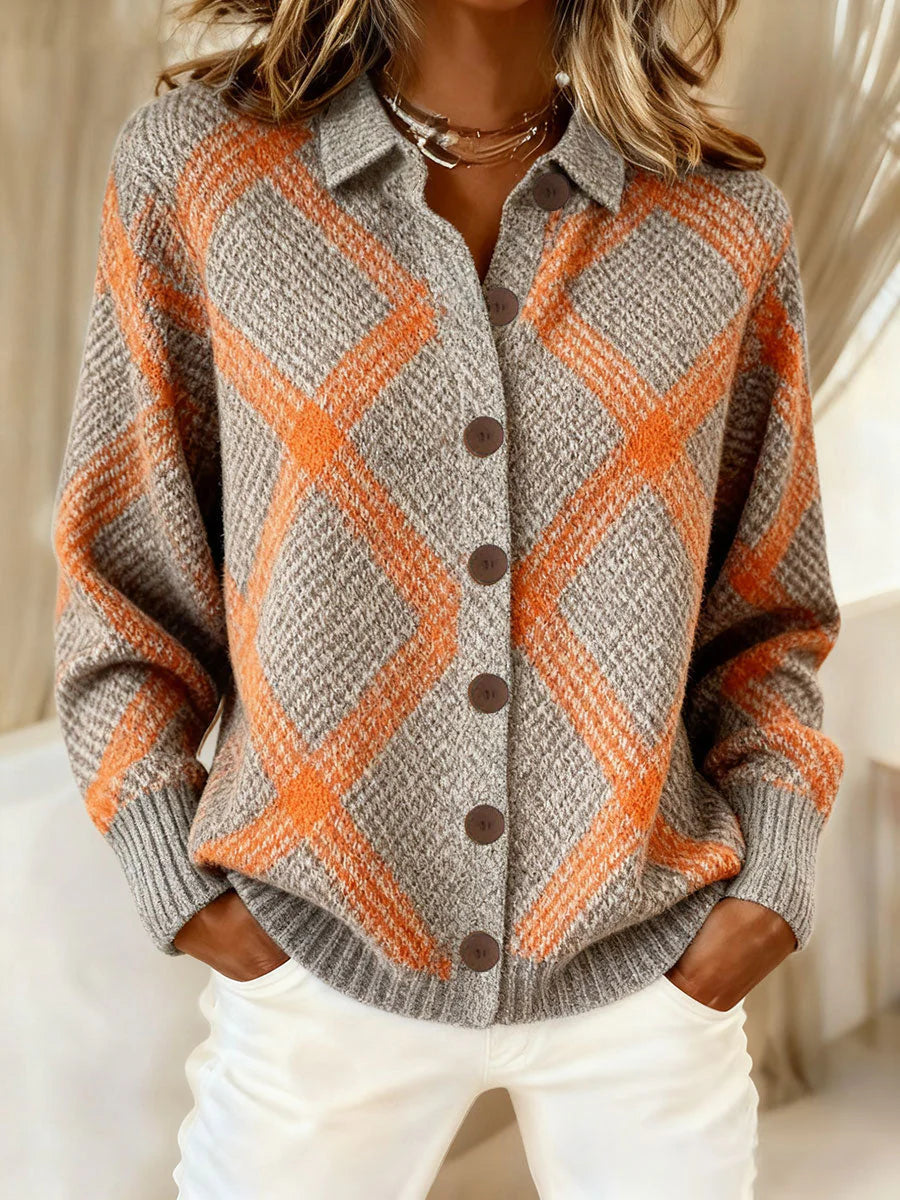 Christina™ – Checked Blouse Made from Warm, Soft Hoodie Material