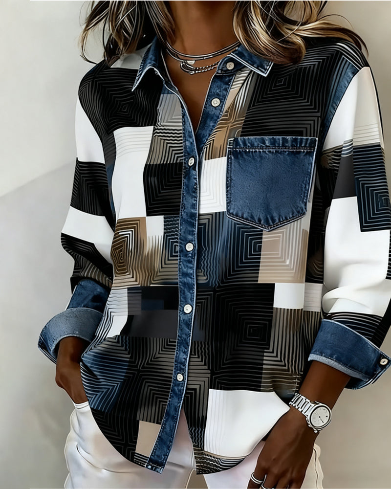 Lydia | Color Block Shirt Fashionable Collar