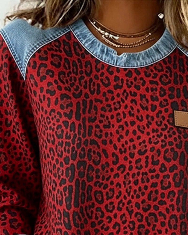 Lydia | Sweatshirt Leopard Print Denim Patchwork
