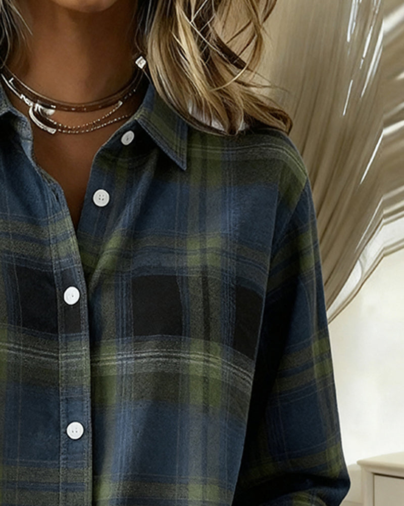 Lydia | Shirt with Check Pattern and Notched Collar