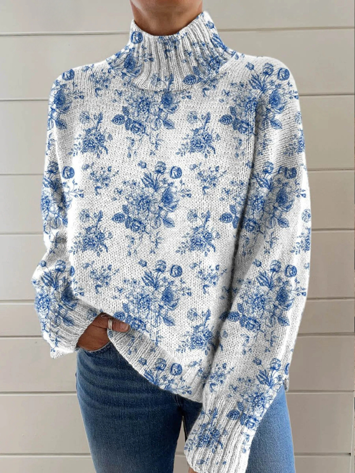 Poppy | Blue Blossom Turtleneck Sweater