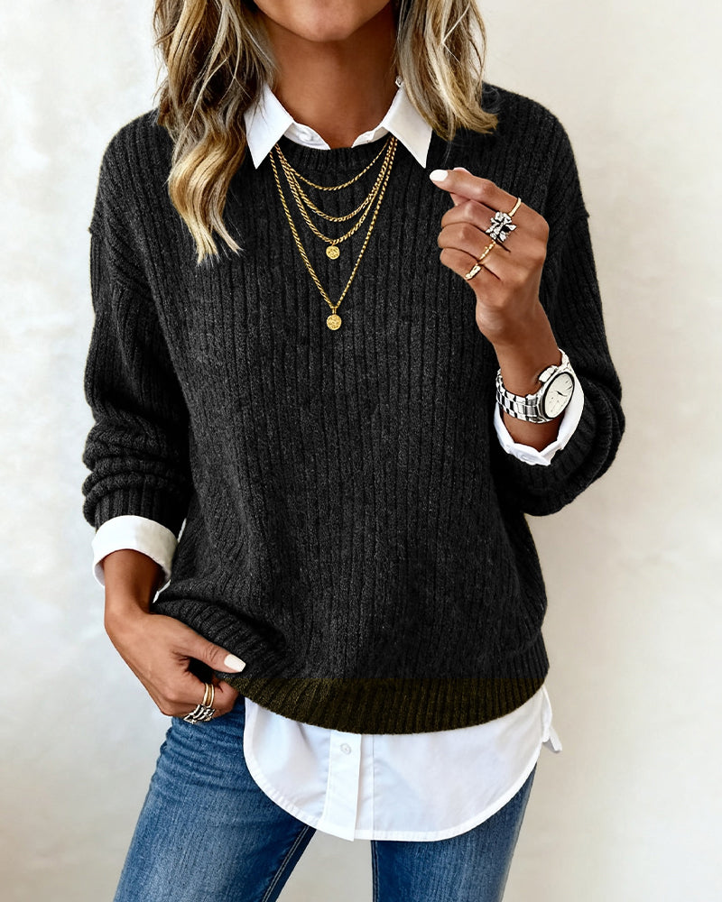 Lydia | Sweater With Shirt Collar And Patchwork Design