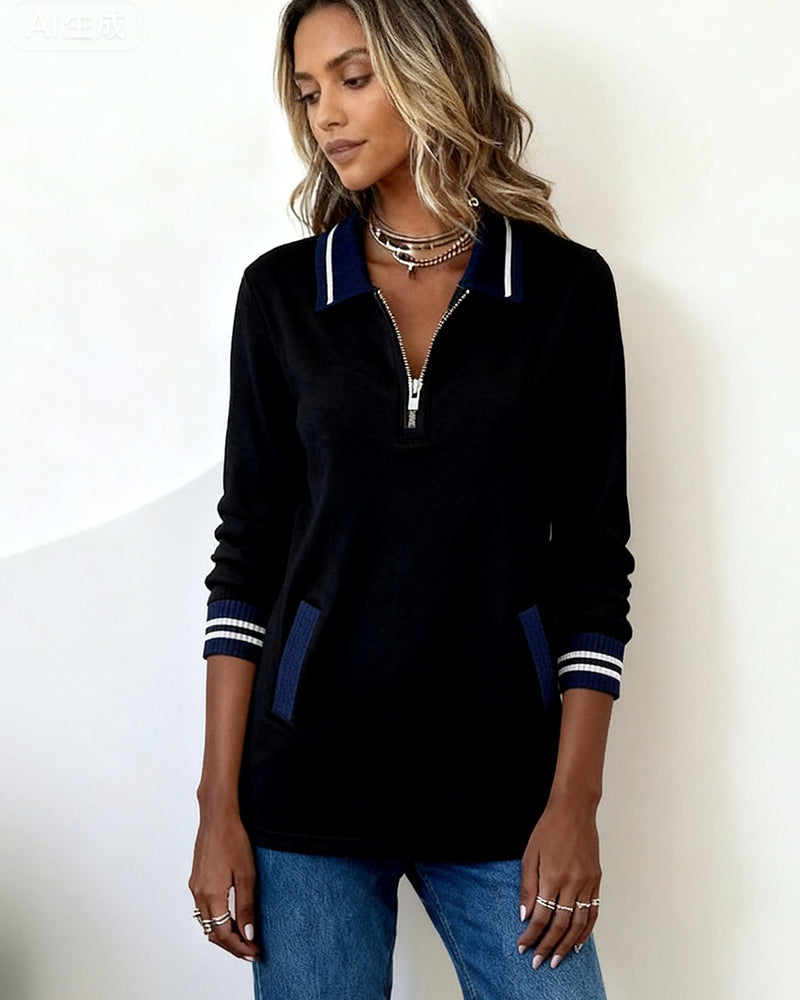 Lydia | Loose Sweatshirt with Lapel and Zipper