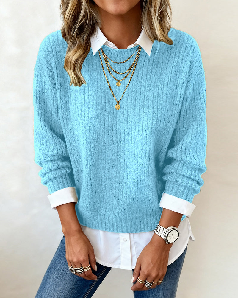 Lydia | Sweater With Shirt Collar And Patchwork Design