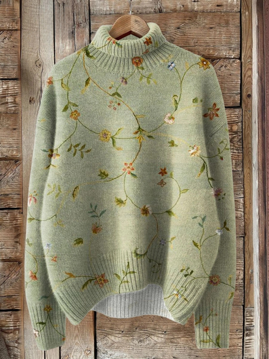 Norei | Stylish Vintage Turtleneck with Charming Floral Print