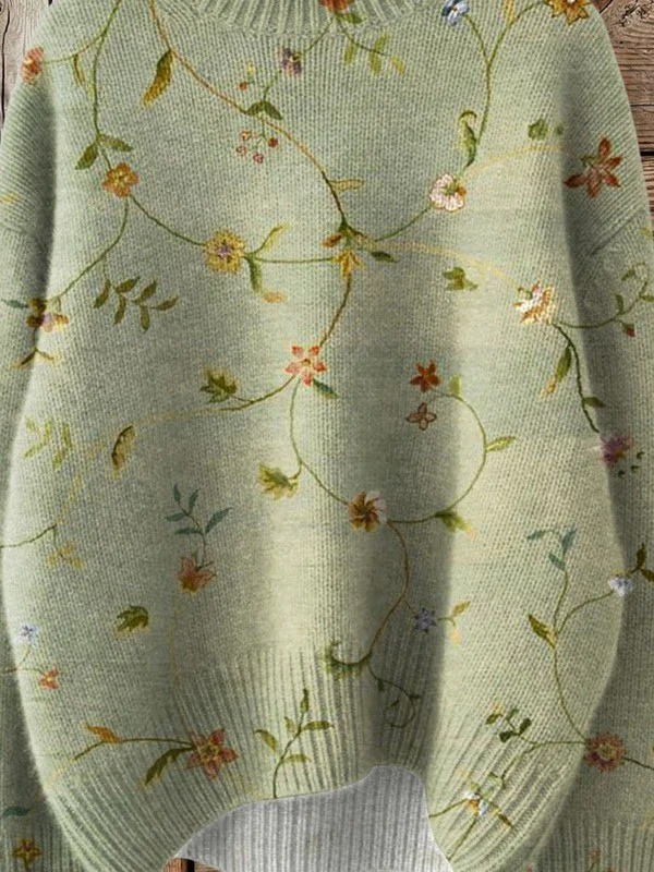 Norei | Stylish Vintage Turtleneck with Charming Floral Print