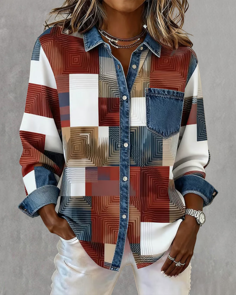 Lydia | Color Block Shirt Fashionable Collar