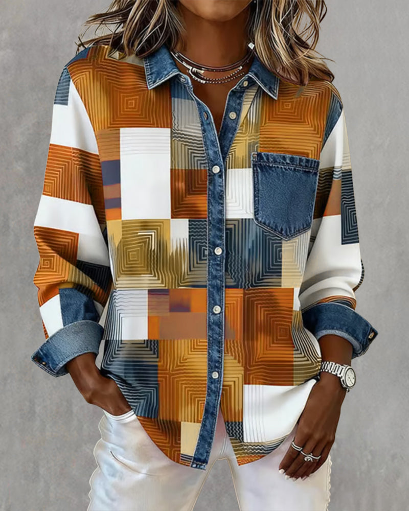 Lydia | Color Block Shirt Fashionable Collar