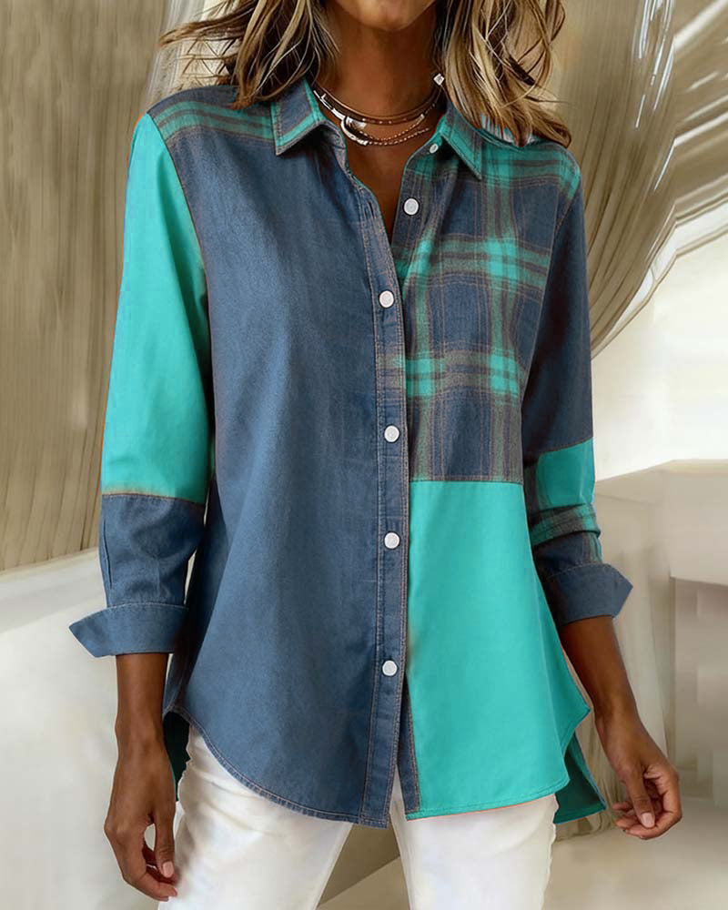 Lydia | Shirt with Notched Collar and Checked Contrast Design