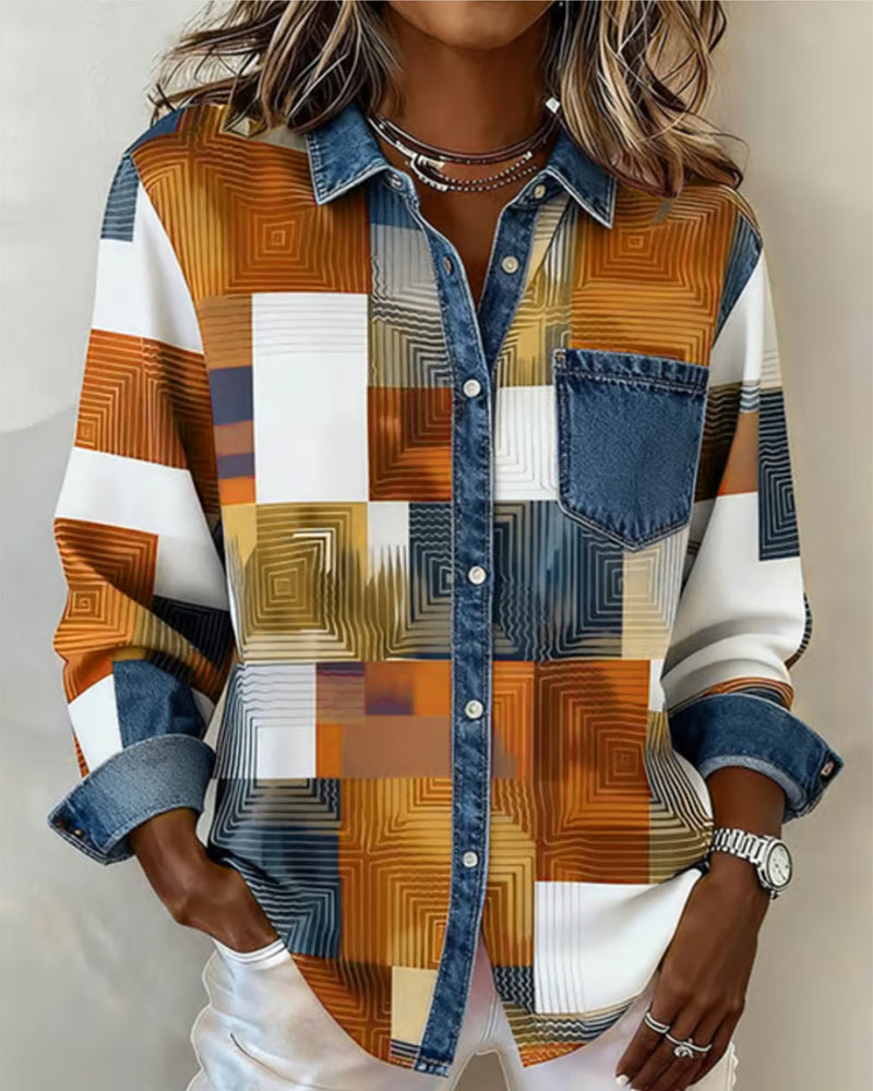Lydia | Color Block Shirt Fashionable Collar